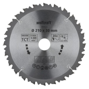 Panza pentru fierastrau circular de masa Wolfcraft 6550000, diametru 210 mm, diametru interior disc 30 mm, latime taiere 3.2 mm, 24 dinti, seria maro.