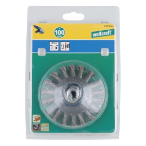 Perie Wolfcraft 2153000, tip disc conic, D 100 mm, pentru polizoare unghiulare, impletita, filet M14 - Img 3