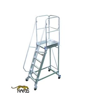 Scara mobila cu platforma, din aluminiu, la 70 grade, roti cu frana, produs RARIS - tip SPL70 - Img 1
