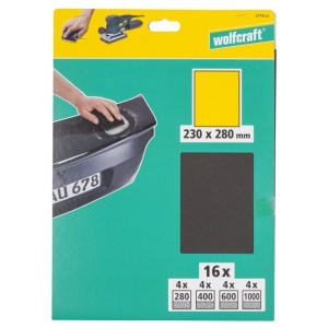 Set 16 coli slefuire umed+uscat Wolfcraft 3119000, granulatie 280, 400, 600, 1000, 230x280 mm, in carton - Img 2