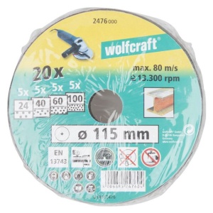 Set 20 discuri de slefuire din pasla Wolfcraft 2476000, Gr. 24-100, D 115 mm - Img 2