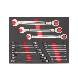 Set 22 bucăți chei combinate cu clichet MAX BITE în inserție spumă 6-32 mm
