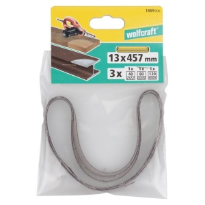 Set 3 benzi de slefuit Wolfcraft 1869000, pentru lemn si metale, Gr. A40, A80, A120, 13x457 mm - Img 2