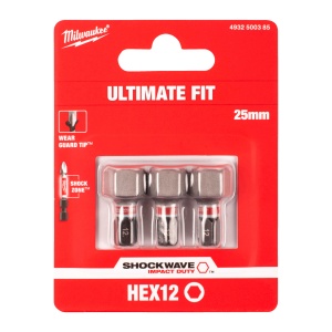 Set 3 biti de impact Milwaukee Shockwave Impact Duty™, Hex12mmx25mm - Img 2