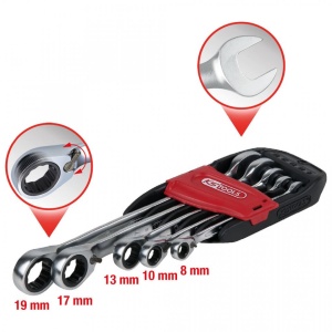 Set 5 chei combinate cu clichet comutabil, KS TOOLS GEARplus, 8-19 mm - Img 2