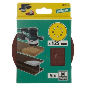 Set 5 foi abrazive Wolfcraft 2070000, prindere velcro, pentru lemn, D 125 mm, P80 - Img 2
