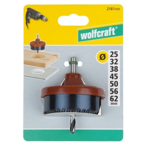 Set carote standard Wolfcraft 2161000, cu 7 carote cu diametre multiple: 25, 32, 38, 45, 50, 56, 62 mm, dancime de taiere 18 mm, tija cilindrica cu diametrul de 6 mm - Img 3