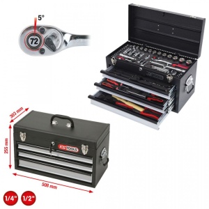 Set unelte universale, KS TOOLS CHROMEplus, 1/4"+1/2", 99 piese - Img 2