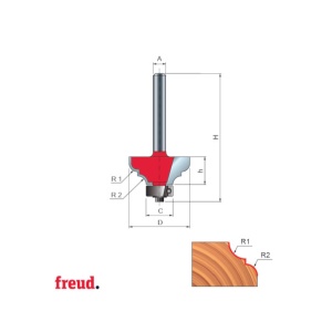 38- Freza profilata concav convex, cu tesire intre ele, cu rulment copier inferior, placata CMS, Z=2, cu coada, D 34.9 - 38-6040