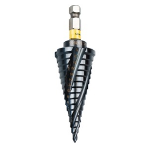 Burghiu Kronus in trepte HSS M35 Co 5% cu 4 canale elicoidale, cu coada hexagonala, acoperire TiAN