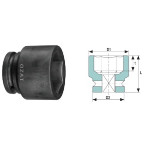 Cap cheie tubulara de impact OZAT 3/4" 6 laturi, scurt 18mm L45mm