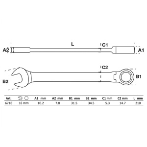 Cheie combinata cu clichet si cap pivotant/articulata BGS 16 mm - Img 2