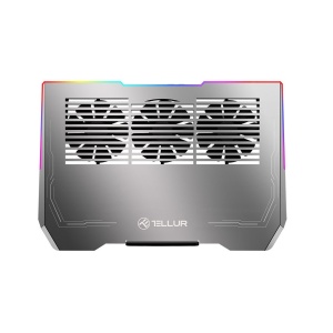 Cooler laptop Tellur Shade, 17", 3 ventilatoare, RGB LED, USB, USB-C, aluminiu, Gri - Img 2