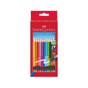 Creioane colorate hexagonale cu gumă eco Faber-Castell 12 culori/set