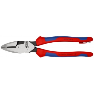 KNIPEX 09 02 240 T Patenti Combi cu parghie mare "Lineman's Pliers" cu cârlig de fixare model american cu manşoane multicomponent, cu cârlig de fixare integrat pentru montarea unei siguranţe împotriva căderii vopsit negru 240 mm - Img 2