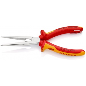 KNIPEX 26 16 200 T Clește plat-rotund cu tăiș (patent cu cioc angular) izolat cu manșoane-multicomponent, verificat de VDE, cu cârlig de fixare integrat, izolat, pentru montarea unei siguranțe împotriva căderii cromat 200 mm - Img 2