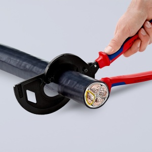 KNIPEX 95 32 320 Foarfeca pentru cabluri (principiul clichetului, 3 trepte) cu manşoane multicomponent vopsit negru 320 mm - Img 5