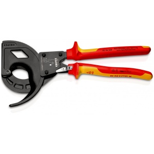 KNIPEX 95 36 320 Foarfeca pentru cabluri (principiul clichetului, 3 trepte) izolate, cu manere multicomponent, testate VDE vopsit negru 320 mm