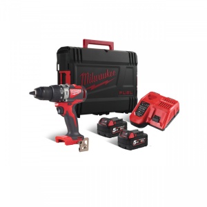 Mașină de găurit si insurubat cu percuție cu acumulator Milwaukee M18 BLPD2-502X, cuplu 82 Nm, livrata cu acumulatori, valiza