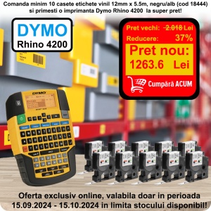 Pachet Promotional 10 casete etichete vinil 18444 negru alb si Dymo Rhino 4200