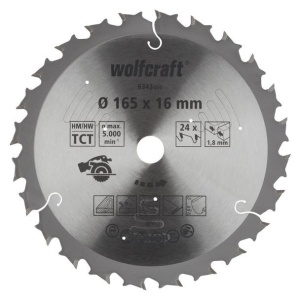 Panza pentru fierastrau circular cu acumulatori Wolfcraft 6343000, diametru 165 mm, diametru interior disc 16 mm, latime taiere 1.8 mm, 24 dinti, seria mov - Img 1