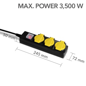 Prelungitor cu capace de protectie si comutator, 3 prize, 3x1.5mm / 2m, 230V, Trotec, tip PVP3 - Img 2