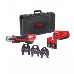 Presă hidraulică Milwaukee M12 HPT-202C V-SET, preseaza fitinguri 12-35 mm, livrata cu acumulatori, valiza, bacuri de 15/22/28 mm