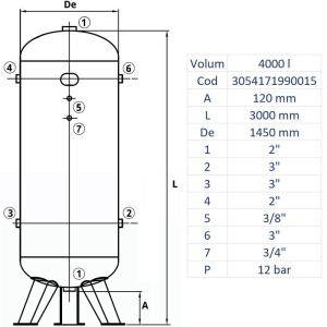 Rezervor de aer Fiac 4000 l, vertical, 12bar, zincat, Made in Italy - Img 2
