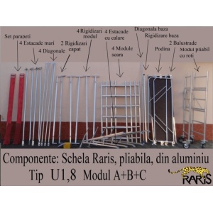 Schela din aluminiu, RARIS, profesionala, mobila si pliabila, cu inaltime maxima de lucru: 6.6m - Img 8