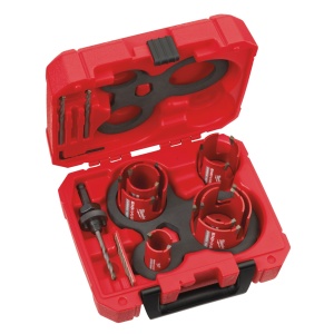 Set 10 carote Milwaukee Big Hawg - multimaterial [ 6 x carote ⌀ 35, 44, 51, 57, 68, 76 mm. 1 x tijă prindere cu burghiu de centrare. 2 x burghie de centrare 1 x pilă diamantată. Cheie imbus ] - Img 6