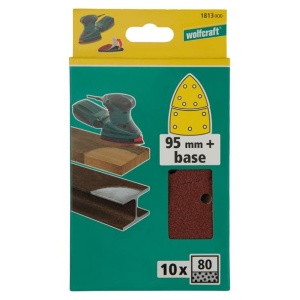 Set 10 foi abrazive autoadezive Wolfcraft 1813000, Gr. 80, perforate, foaie delta 95 mm + foaie baza cu scai - Img 2