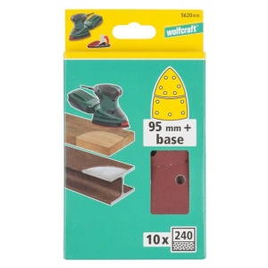 Set 10 foi abrazive autoadezive Wolfcraft 5620000, Gr. 240, perforate, foaie delta 95 mm + foaie baza cu scai - Img 2