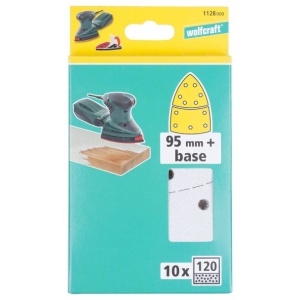 Set 10 foi abrazive Wolfcraft 1128000, Gr. 120, perforate, coala slefuire delta 95 mm + coala slefuire baza cu scai - Img 2