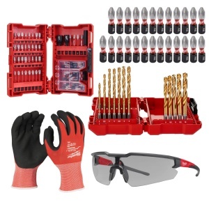 Set 116 piese accesorii insurubare si gaurire lemn, otel, plastic + manusi si ochelari de lucru - Img 1
