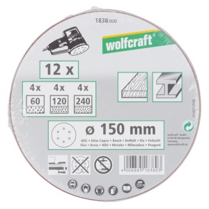 Set 12 foi abrazive Wolfcraft 1838000, prindere velcro, pentru lemn si metal, D 150 mm, P60/120/240 - Img 7