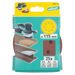 Set 25 foi abrazive Wolfcraft 2267100, prindere velcro, pentru lemn, D 115 mm, P80/120/240 - Img 2