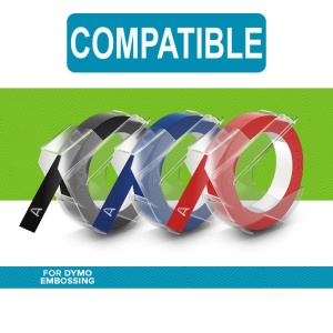 Set 3 Etichete Omega asortat (rosu, albastru, negru) 9mm x 3m compatibile Dymo Omega Junior 520102 520106 520109 S0847750 - Img 2