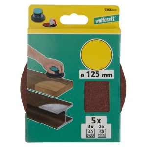 Set 5 discuri slefuire Easy fix Wolfcraft 5866000, pentru lemn, granulatie 40/60, 125 mm, prindere cu scai - Img 2