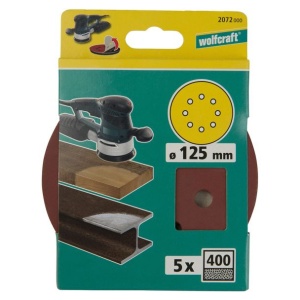 Set 5 foi abrazive Wolfcraft 2072000, prindere velcro, pentru lemn, D 125 mm, P400 - Img 2