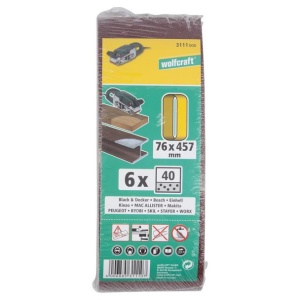 Set 6 bucati banda de slefuire Wolfcraft 3111000, pentru lemn si metale, Gr. A40, 76x457 mm - Img 2