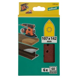 Set 6 foi abrazive autoadezive Wolfcraft 1791000, Gr. 60, perforate, 107x142 mm cu scai - Img 2