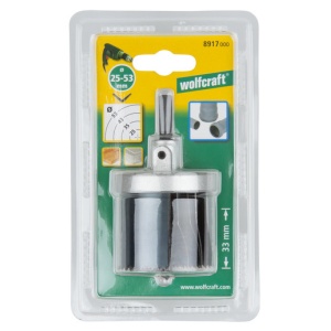 Set carote standard Wolfcraft 8917000, cu 4 carote cu diametre multiple: 25, 35, 43, 53 mm, adancime de taiere 33 mm, tija hexagonala - Img 2