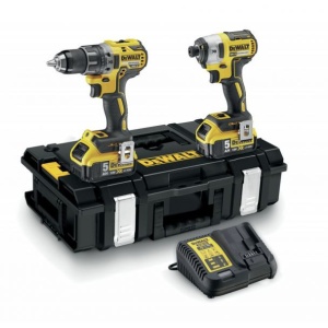 Set combo 2 scule DeWalt DCK266P2 18 V: masina de gaurit cu percutie, DCD796, masina de insurubat cu impact DCF887, 2 acumulatori 18 V 5 Ah, incarcator, valiza transport - Img 1