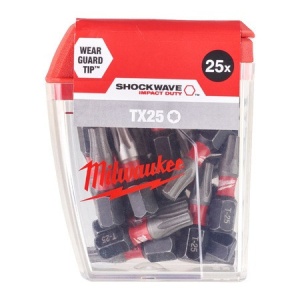 Set de 25 biti de impact Shockwave, Milwaukee, TX25x25mm