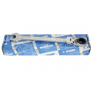 Set de 5 chei combinate forjate articulate cu clichet in cutie de carton Unior 8-19 mm
