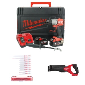 Set fierastrau sabie M18 FSZ + masina de gaurit M18 FPD2 + 2 baterii + accesorii
