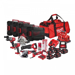 Set scule 18 V Milwaukee M18 PP8B-586P, 7 scule, 6 baterii, 5 valize, accesorii