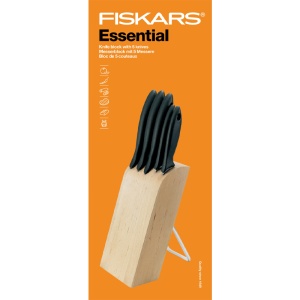 Set suport cu 5 cutite Fiskars, Essential, lame inoxidabile, suport lemn - Img 2