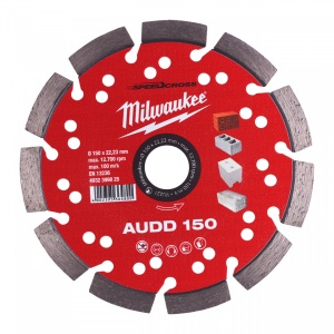 Speedcross AUDD Milwaukee, asfalt, beton moale, materiale constructii (Diametru interior disc (mm): 22.23, Tip: AUDD 150, Diametru disc (mm): 150, Înălțime segment (mm): 10)