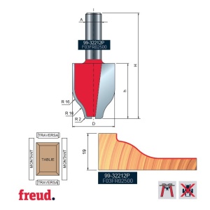 99- Freza pentru tablii, profil sinusoidal vertical, placata CMS Z=2, cu coada si rulment copier inferior, DIM 31.8 - 99-32212P